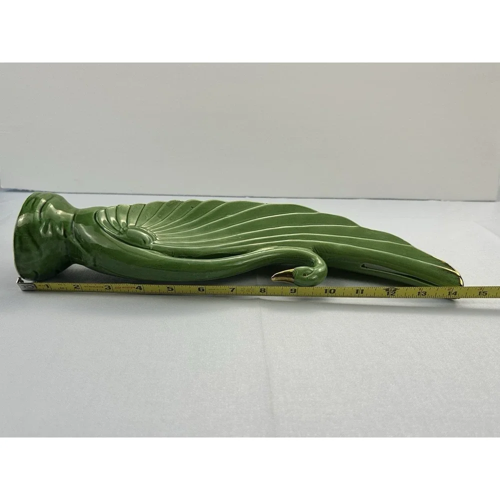 Vintage Japan Green Ceramic Swan Bird Figurine Statue Gold Accent 14